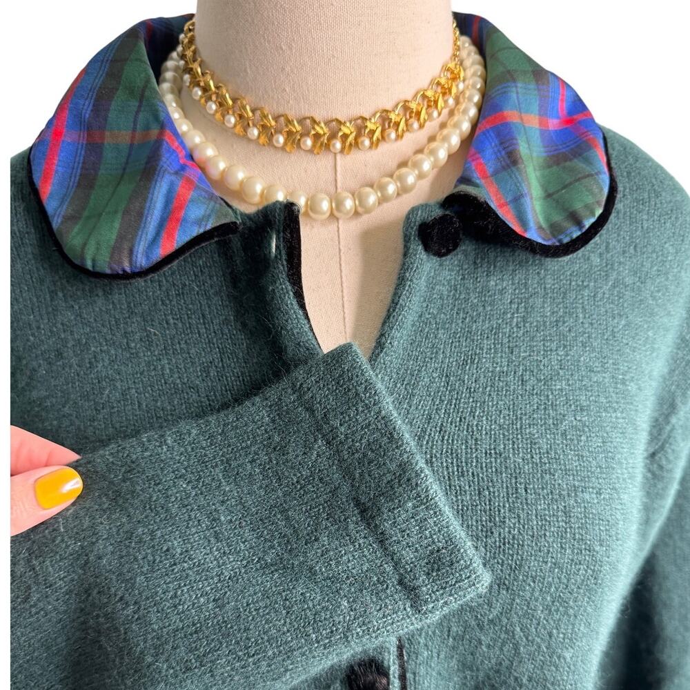Talbots Vintage Wool Angora Plaid Velvet Collar Cardigan Sweater Green M - Picture 8 of 11
